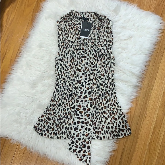 DKNY pleated top blouse animal print sz M - Picture 1 of 2